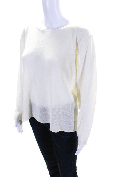 Eileen Fisher Womens Long Sleeve Round Neck Knit Shirt Top Cream White Size M