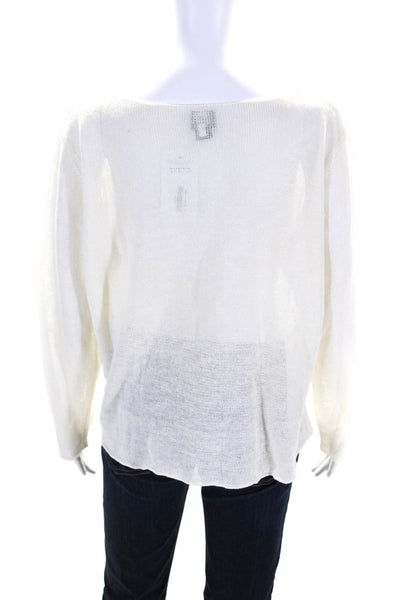 Eileen Fisher Womens Long Sleeve Round Neck Knit Shirt Top Cream White Size M