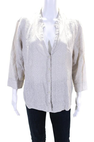 120% Lino Womens Abstract Print Long Sleeve Button Down Shirt Top Gray Size 50