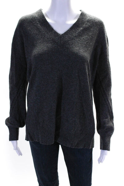 Magaschoni Womens Cashmere Knit Long Sleeve V-Neck Sweater Top Dark Gray Size M