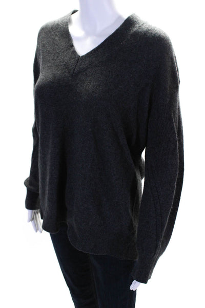 Magaschoni Womens Cashmere Knit Long Sleeve V-Neck Sweater Top Dark Gray Size M