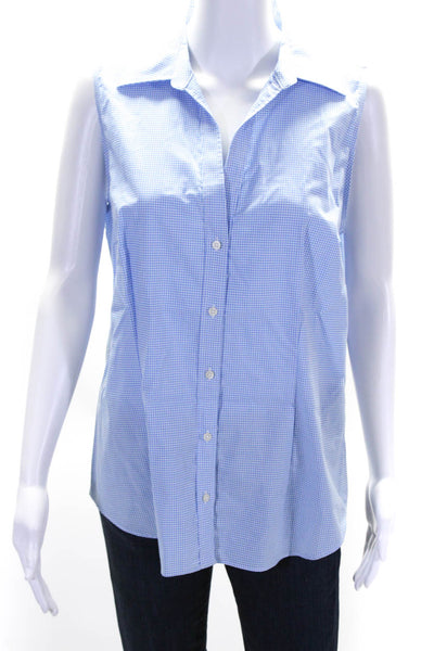 Lauren Ralph Lauren Womens Cotton Check Print Button Down Vest Top Blue Size L