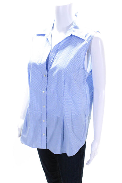 Lauren Ralph Lauren Womens Cotton Check Print Button Down Vest Top Blue Size L