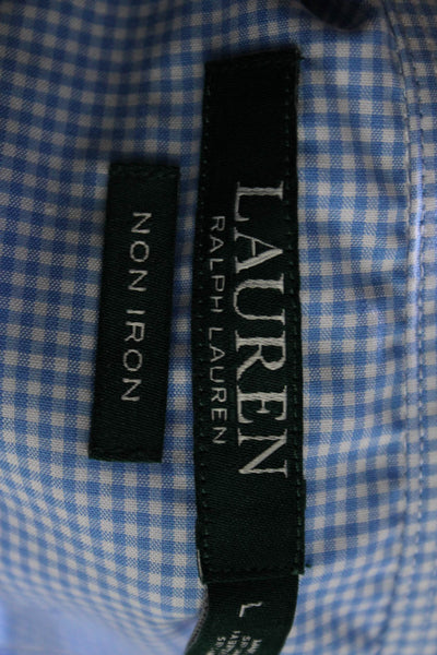 Lauren Ralph Lauren Womens Cotton Check Print Button Down Vest Top Blue Size L