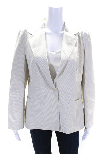 Weekend Max Mara Womens Cotton Striped Print One Button Blazer White Size 14