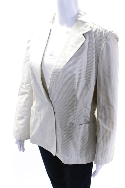 Weekend Max Mara Womens Cotton Striped Print One Button Blazer White Size 14