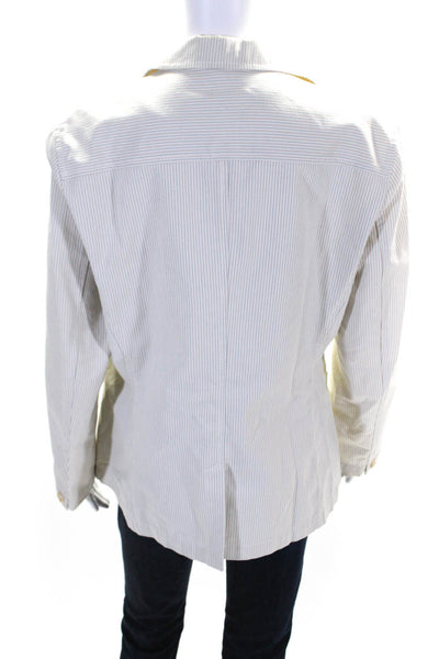 Weekend Max Mara Womens Cotton Striped Print One Button Blazer White Size 14