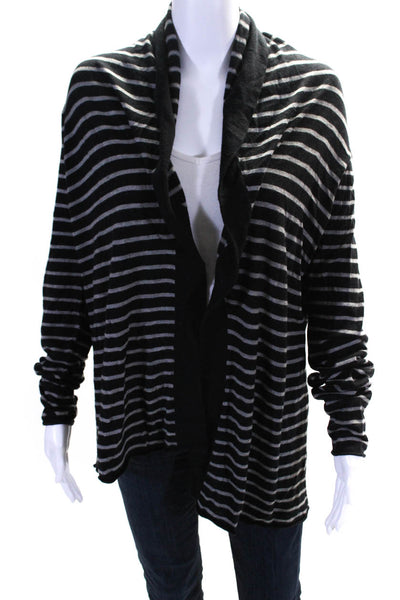 Joie Womens Striped Print Long Sleeve Hooded Sweater Cardigan Black Gray Size S