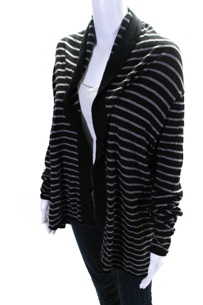 Joie Womens Striped Print Long Sleeve Hooded Sweater Cardigan Black Gray Size S