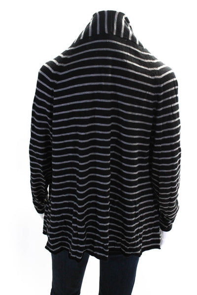 Joie Womens Striped Print Long Sleeve Hooded Sweater Cardigan Black Gray Size S