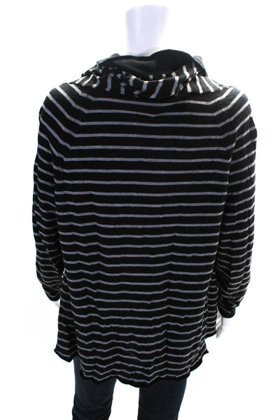 Joie Womens Striped Print Long Sleeve Hooded Sweater Cardigan Black Gray Size S