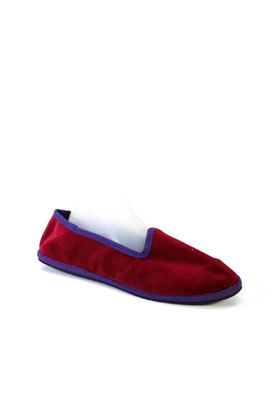 Teodamar Womens Velvet Striped Trimmed Round Toe Slip-On Flats Red Size EUR42