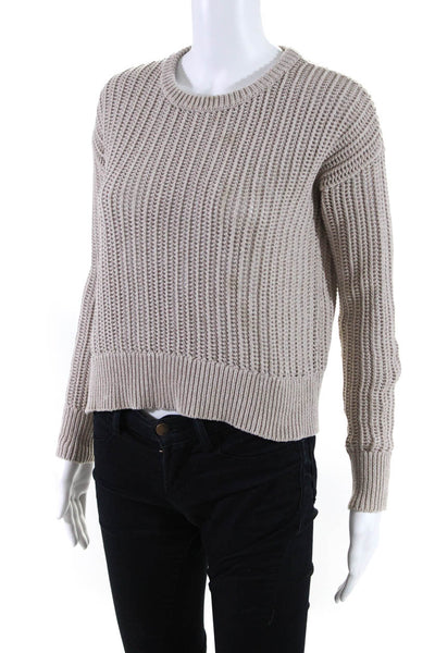 Theory Women's Round Neck Long Sleeves Open Knit Pullover Sweater Beige Size P