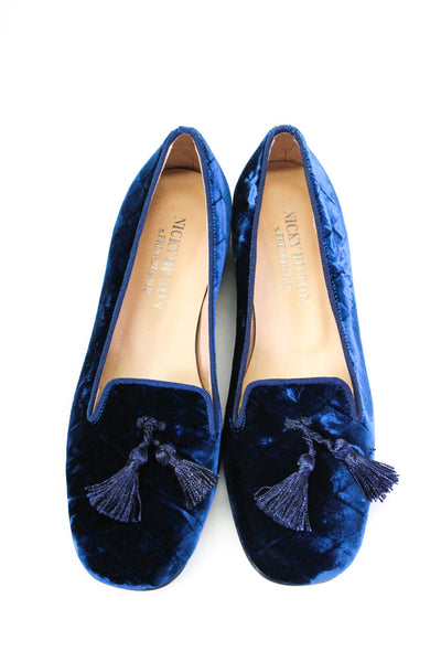 Nicky Hilton x French Sole Women's Round Toe Tassel Suede Flat Shoe Blue Size 5