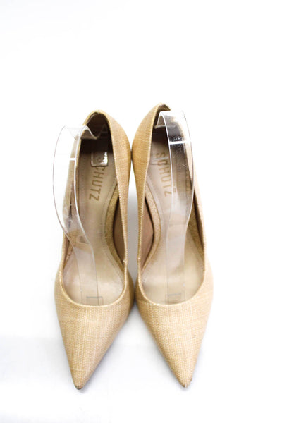 Schutz Womens Woven Straw Slip On Pointed Toe Stiletto Pumps Natural Size 7