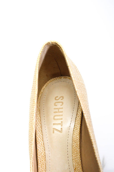 Schutz Womens Woven Straw Slip On Pointed Toe Stiletto Pumps Natural Size 7