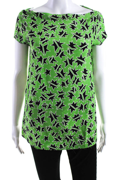 Miu Miu Womens Short Sleeve Cowl Neck Star Top Blouse Black Green Size IT 40