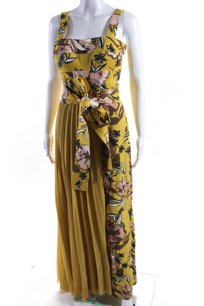 Silvia Tcherassi Womens Square Neck Pleat Chiffon Floral Romper Yellow Medium