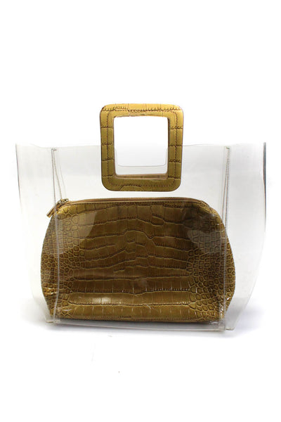 Staud Womens Clear PVC Vinyl Embossed Leather Top Handle Tote Handbag Gold