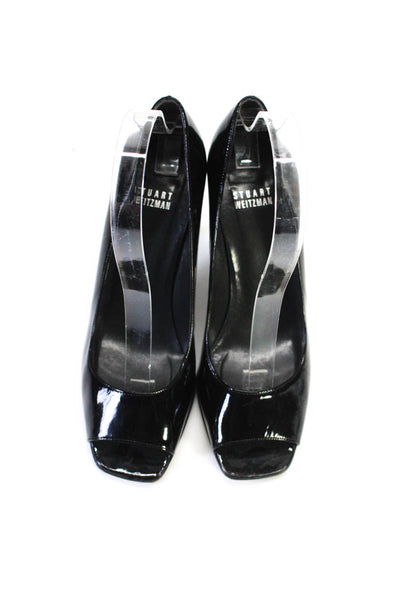 Stuart Weitzman Womens Patent Leather Open Toe Pumps Black Size 7.5 Medium