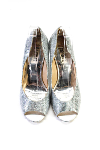 Badgley Mischka Womens Open Toe Slide On Wedge Pumps Silver Metallic Size 6.5