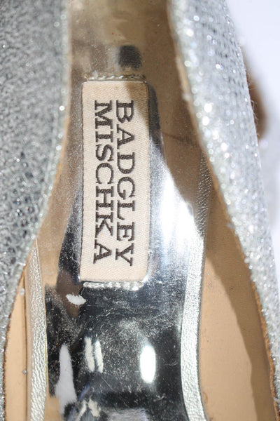 Badgley Mischka Womens Open Toe Slide On Wedge Pumps Silver Metallic Size 6.5