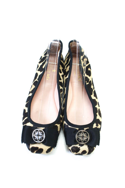 Kate Spade New York Womens Animal Print Ballet Flats Beige Black Size 6.5 Medium