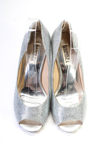 Badgley Mischka Womens Peep Toe Slide On Wedge Pumps Silver Metallic Size 6