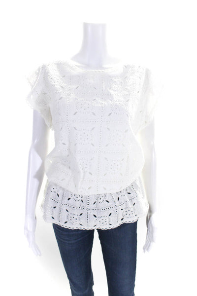 Lolita Jaca Womens Cotton Embroidered Sleeveless Knit Blouse Top White Size S