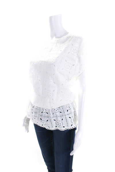 Lolita Jaca Womens Cotton Embroidered Sleeveless Knit Blouse Top White Size S