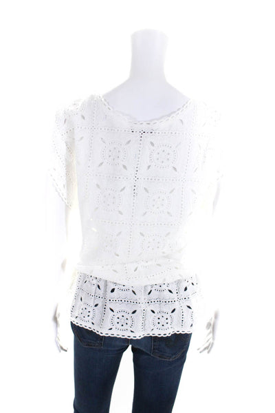 Lolita Jaca Womens Cotton Embroidered Sleeveless Knit Blouse Top White Size S