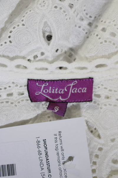 Lolita Jaca Womens Cotton Embroidered Sleeveless Knit Blouse Top White Size S