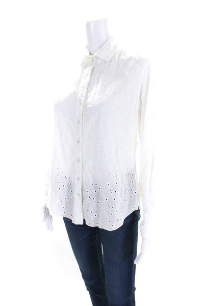 Cino Womens Cotton Embroidered Long Sleeve Button Up Blouse Top White Size XS