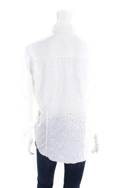 Cino Womens Cotton Embroidered Long Sleeve Button Up Blouse Top White Size XS