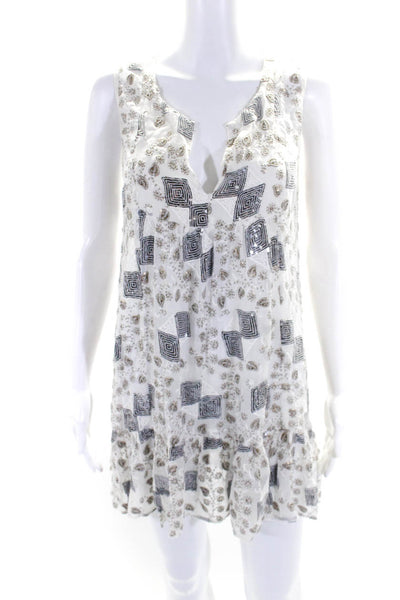 Lolita Jaca Womens Cotton Sequin V-Neck Sleeveless Mini Dress White Size S