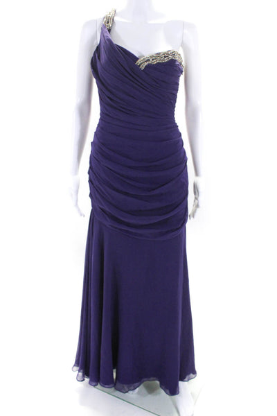 Rafael Cennamo Womens Silk Crystal Detail Pleated 1 Shoulder Dress Purple Size M