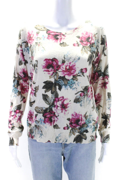 Joie Womens Crew Neck Floral Thin Knit Sweater Pink White Blue Size Small