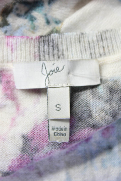 Joie Womens Crew Neck Floral Thin Knit Sweater Pink White Blue Size Small