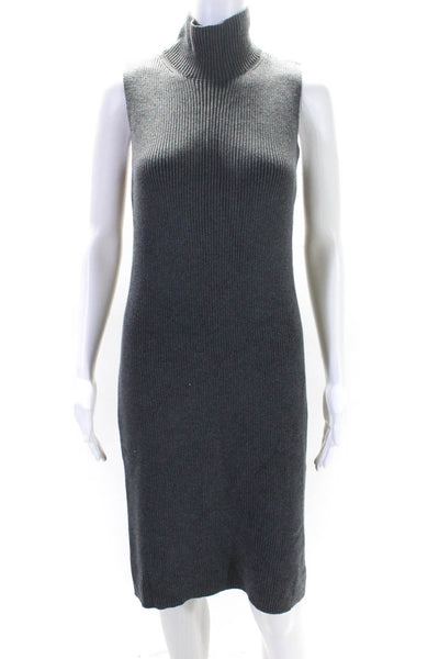 J. Mclaughlin Womens Ribbed Sleeveless Turtleneck Midi Sweater Dress Gray Medium