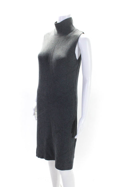 J. Mclaughlin Womens Ribbed Sleeveless Turtleneck Midi Sweater Dress Gray Medium