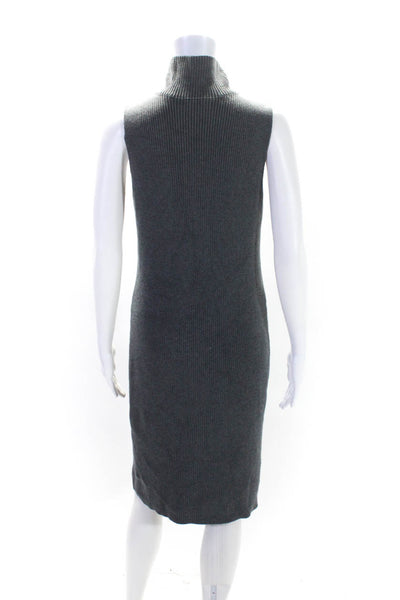 J. Mclaughlin Womens Ribbed Sleeveless Turtleneck Midi Sweater Dress Gray Medium