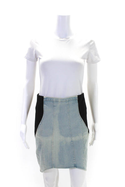 Helmut Lang Womens Denim Ponte Color Block Mini Pencil Skirt Black Blue Size 8