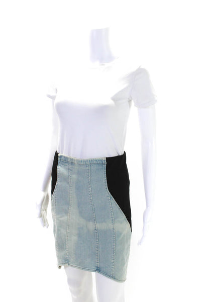 Helmut Lang Womens Denim Ponte Color Block Mini Pencil Skirt Black Blue Size 8