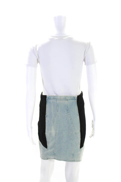 Helmut Lang Womens Denim Ponte Color Block Mini Pencil Skirt Black Blue Size 8