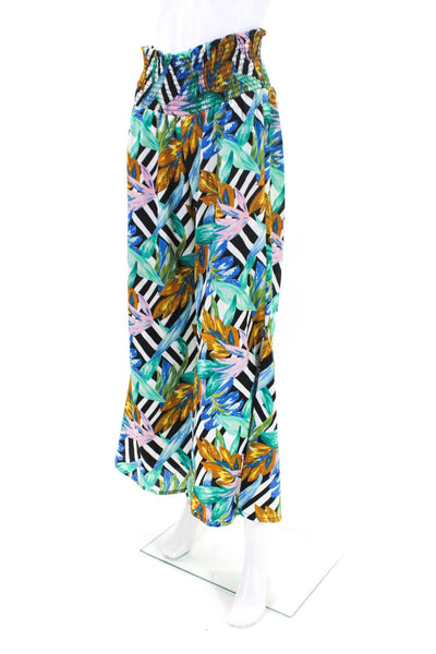 Show Me Your Mumu Womens Smocked Waist Wide Leg Pants Black Blue Green Medium