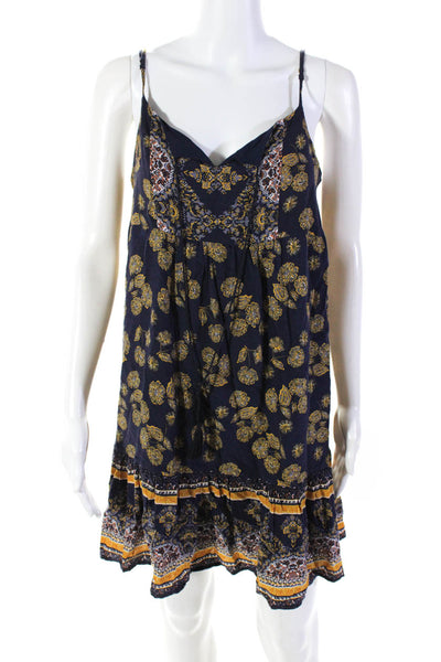 Carolina Belle Womens Spaghetti Strap Floral Shift Dress Navy Blue Yellow Size 4