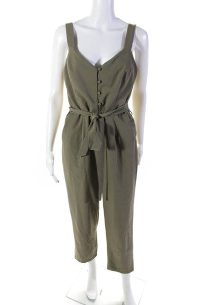 Dress Forum Womens V Neck Sleeveless Button Up Straight Leg Jumpsuit Brown Small