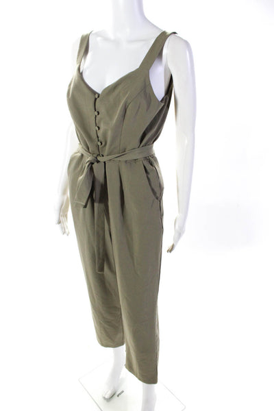 Dress Forum Womens V Neck Sleeveless Button Up Straight Leg Jumpsuit Brown Small