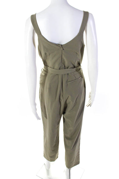 Dress Forum Womens V Neck Sleeveless Button Up Straight Leg Jumpsuit Brown Small