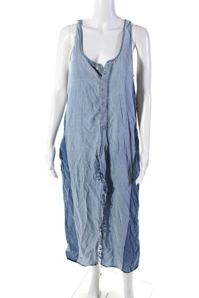 DL1961 Womens V Neck Sleeveless Front Slit Maxi Sun Dress Blue Size Medium